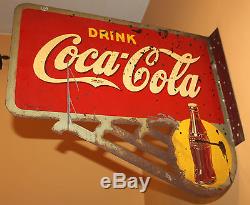 1941 ORIG Antique VTG 1940s Metal Coca Cola Soda Flange Sign Non Porcelain OLD