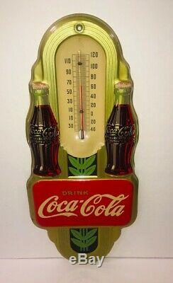 1941 Twin Bottle Coca-Cola Thermometer Gas Station Advertising Sign