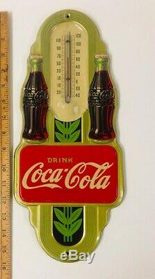 1941 Twin Bottle Coca-Cola Thermometer Gas Station Advertising Sign