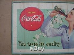 1942 Coca Cola Lithograph Billboard Soda Sign You Taste Its Quality Coke Button