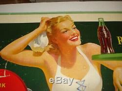 1942 VINTAGE COCA COLA ADVERTISING CARDBOARD SIGN, withPRETTY GIRL, 20X36