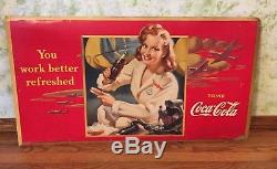 1943 Coca Cola Cardboard Advertising Sign Rare