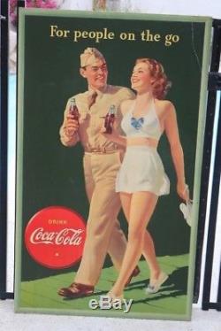 1944 Large Coca Cola Cardboard Sign Ww2 Excellent Condition Rare