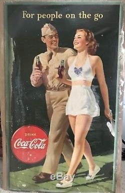 1944 World War II Coca Cola Cardboard Advertising Store Display Sign with Soldier