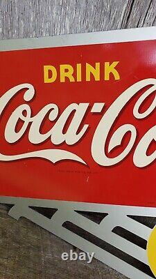 1946 Coca-Cola Flange Sign. 24inx22.5in. Painted Metal. Clean