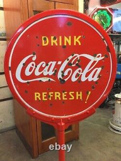 1946 Coca Cola Lollipop Curb Porcelain Sign Coke