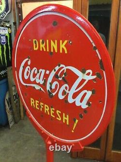 1946 Coca Cola Lollipop Curb Porcelain Sign Coke