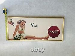 1946, Original, Vintage, Framed, Coca Cola Cardboard YES Sign, Very Scarce