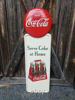 1947 Coca Cola Pilaster Sign With Button. Clean! 54inx16in