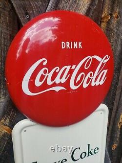 1947 Coca Cola Pilaster Sign With Button. Clean! 54inx16in