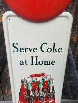 1947 Coca Cola Pilaster Sign With Button. Clean! 54inx16in