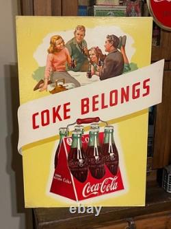 1947 Original Cocacola Take Some Home Cardboard Easel Sign Great Condition