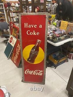 1948 Coca-Cola Vertical Yellow Sun Dot 55x 19 Sign Have a Coke Gas OIL SODA