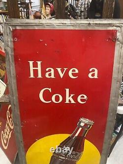 1948 Coca-Cola Vertical Yellow Sun Dot 55x 19 Sign Have a Coke Gas OIL SODA