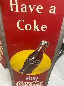 1948 Coca-Cola Vertical Yellow Sun Dot 55x 19 Sign Have a Coke Gas OIL SODA