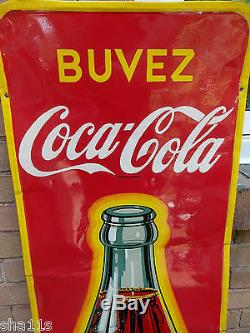 1948 French Coca Cola Buvez Bottle Tin Sign St Thomas Ont Canada Coke 1.5'x4.5