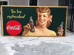 1948 Large Coca Cola Cardboard Sign To Be Refreshed. 27 X 56