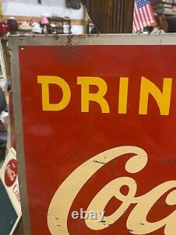 1948 Self Framed Coca-Cola COKE Yellow Dot Metal Sign 27 x 19 SODA GAS OIL COL