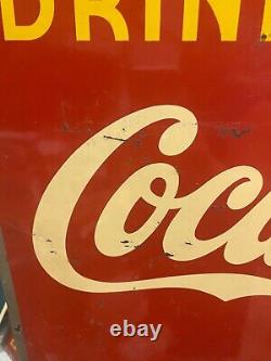 1948 Self Framed Coca-Cola COKE Yellow Dot Metal Sign 27 x 19 SODA GAS OIL COL