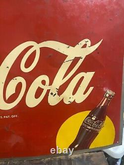 1948 Self Framed Coca-Cola COKE Yellow Dot Metal Sign 27 x 19 SODA GAS OIL COL