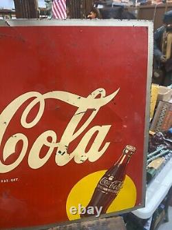 1948 Self Framed Coca-Cola COKE Yellow Dot Metal Sign 27 x 19 SODA GAS OIL COL