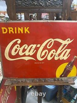 1948 Self Framed Coca-Cola COKE Yellow Dot Metal Sign 27 x 19 SODA GAS OIL COL