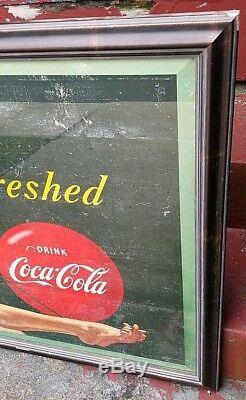 1949 Coca Cola Be Refreshed Pinup Girl Litho Cardboard Sign Wood Framed 60x31