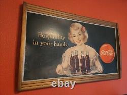 1949 Coca Cola Cardboard Hospitality In Your Hands Sign Original frame