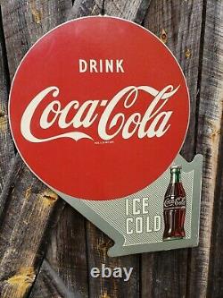 1949 Coca Cola Flange Sign. 22inx18in. Original. Painted metal