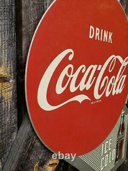 1949 Coca Cola Flange Sign. 22inx18in. Original. Painted metal