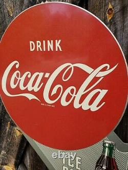 1949 Coca Cola Flange Sign. 22inx18in. Original. Painted metal