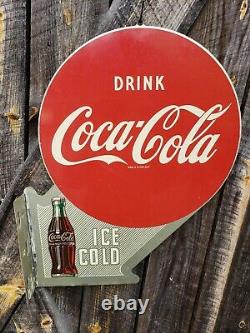 1949 Coca Cola Flange Sign. 22inx18in. Original. Painted metal