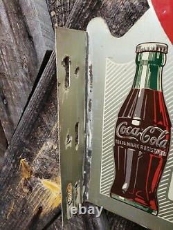 1949 Coca Cola Flange Sign. 22inx18in. Original. Painted metal