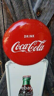 1950 Coca Cola Pilaster Sign With Button. 54inx16in. Painted Metal. Original