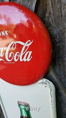 1950 Coca Cola Pilaster Sign With Button. 54inx16in. Painted Metal. Original