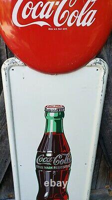 1950 Coca Cola Pilaster Sign With Button. 54inx16in. Painted Metal. Original