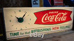 1950. S soda shop coca cola coke clock back lit fish tail works perfectly rare