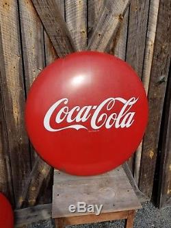 1950's 36in Coca Cola Porcelain Button Sign. Original