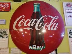 1950's 4ft Antique Coca Cola Button Advertising Sign Metal Porcelain Large Round