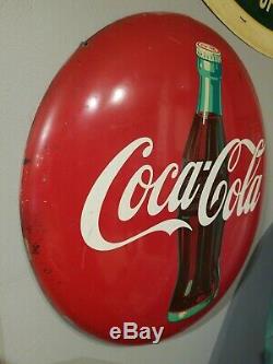 1950's Coca Cola Button Sign Soda Pop Bottle Button Gas Oil 24 Inch