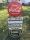 1950's Coca Cola Porcelain Button Lollipop Curb Gas Pump Service Station Sign