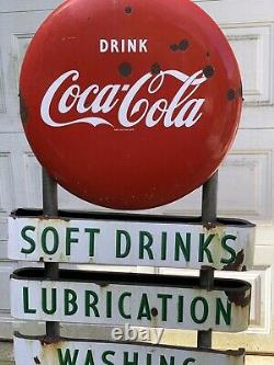 1950's Coca Cola Service Gas Oil Service Station Button Sign Curb Pickup Only