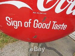 1950's DOUBLE SIDED 48'' DIAMETER PORCELAIN COCA COLA BUTTON SIGN'S 10 FOOT TALL