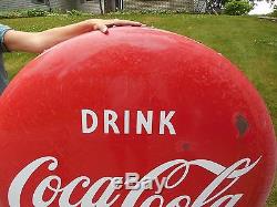 1950's DOUBLE SIDED 48'' DIAMETER PORCELAIN COCA COLA BUTTON SIGN'S 10 FOOT TALL