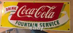 1950's Original COCA COLA FOUNTAIN SERVICE Soda PORCELAIN ADVERTISING Sign