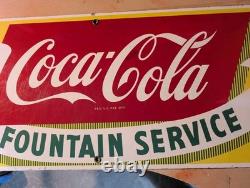 1950's Original COCA COLA FOUNTAIN SERVICE Soda PORCELAIN ADVERTISING Sign