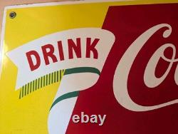 1950's Original COCA COLA FOUNTAIN SERVICE Soda PORCELAIN ADVERTISING Sign