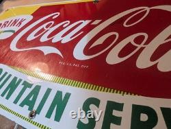 1950's Original COCA COLA FOUNTAIN SERVICE Soda PORCELAIN ADVERTISING Sign