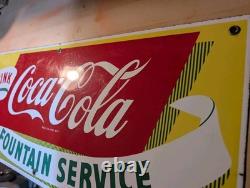 1950's Original COCA COLA FOUNTAIN SERVICE Soda PORCELAIN ADVERTISING Sign