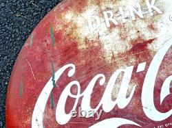1950's Original Coca Cola Drink In Bottles Button Metal Advertising Sign 24